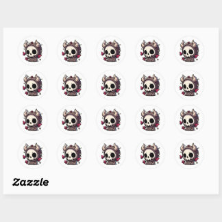 Sticker Rond Cute Horned Skull dégustez les papillons
