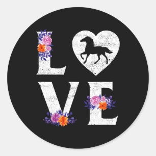 Sticker Rond Cute Horse Amoureux Filles Femmes Aimer Équitation