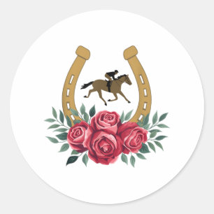 Sticker Rond Cute Horse Racing Rose Ky 151st Derby Horse Party