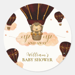Sticker Rond Cute Hot Air Balloon Jungle Lion Boy Baby shower