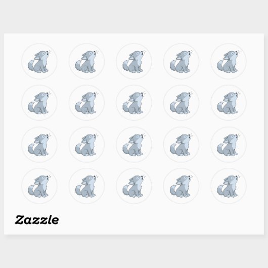 Sticker Rond Cute Howling Wolf Pup (Feuille)