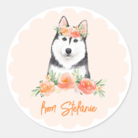 Cute Husky Sibérien et Fleurs de Pêche Anniversair