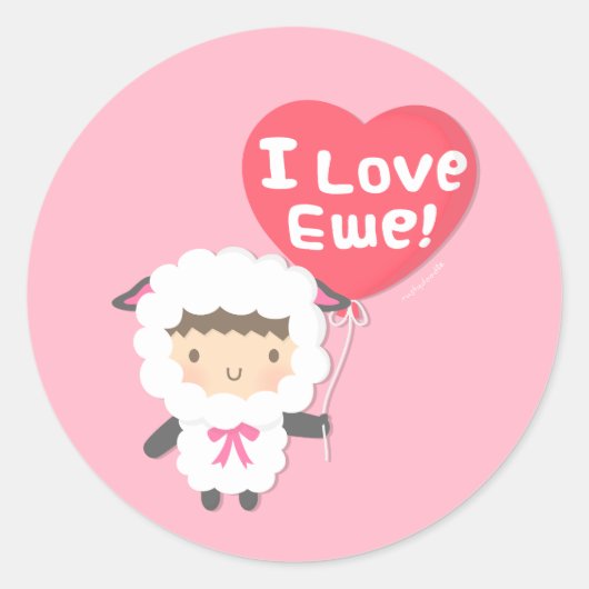 Sticker Rond Cute I Love Ewe Sheep Pun Humour (Devant)