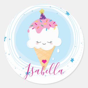 Sticker Rond CUTE ICECREAM CONE kawaii illustration arroses