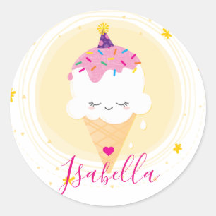 Sticker Rond CUTE ICECREAM CONE kawaii illustration arroses