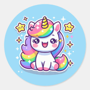 Sticker Rond Cute Imaginaire Unicorn