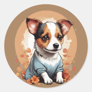 Sticker Rond Cute Jack Russell Puppy
