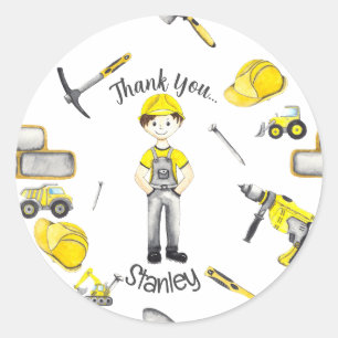 Sticker Rond Cute Jaune Construction Camion Motif