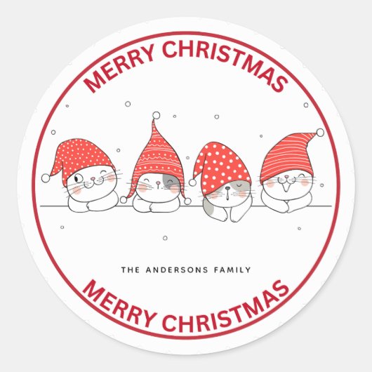 Sticker Rond Cute Jolly Chats Joyeux Noël (Devant)