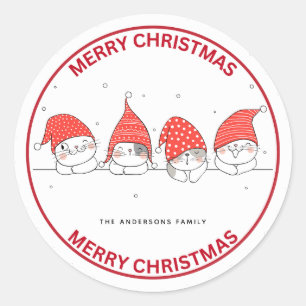 Sticker Rond Cute Jolly Chats Joyeux Noël