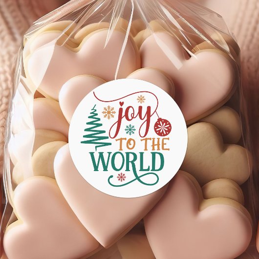 Sticker Rond Cute 'Joy to the World' Christmas