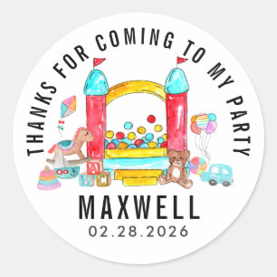 Sticker Rond Cute Jump Bounce House Merci enfant Anniversaire