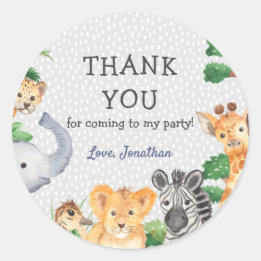 Sticker Rond Cute Jungle Animaux Merci fête d'anniversaire Favo