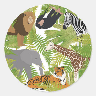 Sticker Rond Cute Jungle Animaux Safari Garçon Fille