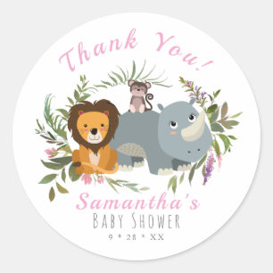 Sticker Rond Cute Jungle Safari Baby shower Merci