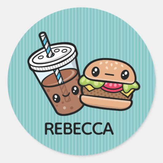 Sticker Rond Cute Junk Food hamburger et soda (Devant)
