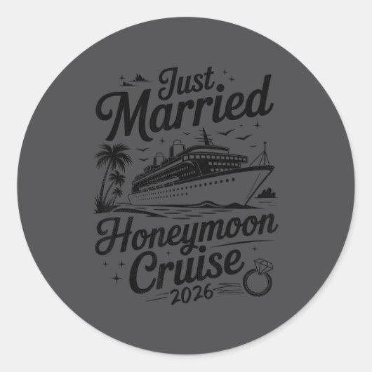 Sticker Rond Cute Just Married Honeymoon Cruise 2026 Newlyweds  (Devant)