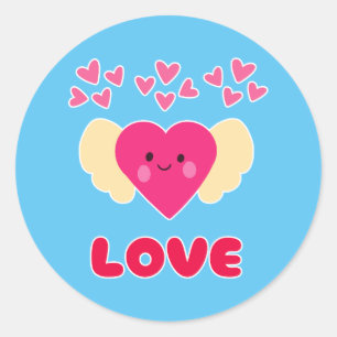 Sticker Rond Cute Kawaii Amour Coeur Angel Heureuse Sainte-Vale
