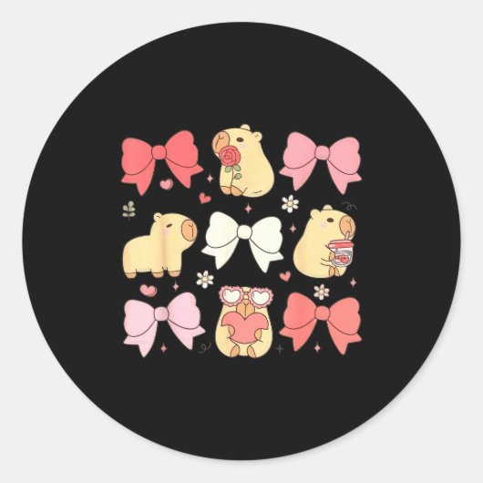 Sticker Rond Cute Kawaii Animals And Nk Coquette Bows Aesthetic (Devant)