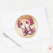 Sticker Rond Cute Kawaii Axolotl avec thé à bulle (Enveloppe)