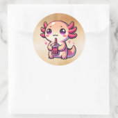 Sticker Rond Cute Kawaii Axolotl avec thé à bulle (Sac)