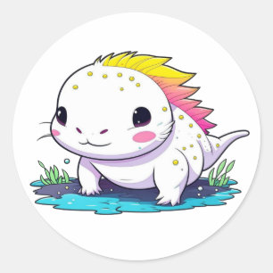Sticker Rond Cute Kawaii Axolotl dans l'eau