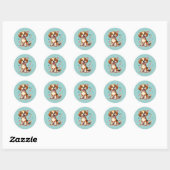 Sticker Rond Cute Kawaii Beagle avec Coeurs Jouer Chien (Feuille)