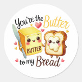 Sticker Rond Cute Kawaii Butter and Bread Love Design (Devant)