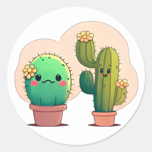 Sticker Rond Cute kawaii cactus (Devant)