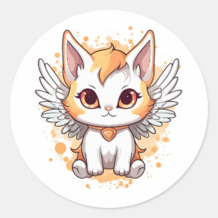 Sticker Rond Cute Kawaii Calico Chat avec ailes