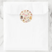 Sticker Rond Cute Kawaii Cat Café Pattern | Coffee and Dessert (Sac)