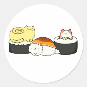 Sticker Rond Cute Kawaii Cat-lifornia Sushi Roll