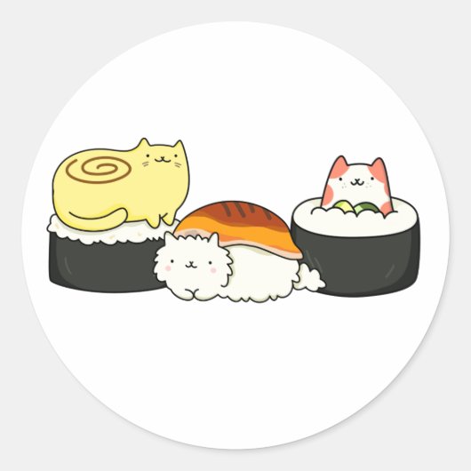 Sticker Rond Cute Kawaii Cat-lifornia Sushi Roll (Devant)