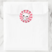 Sticker Rond Cute kawaii Chat Blanc Personnalisé Rose (Sac)