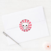 Sticker Rond Cute kawaii Chat Blanc Personnalisé Rose (Enveloppe)
