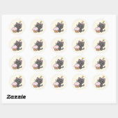 Sticker Rond Cute Kawaii Chat noir fête d'anniversaire (Feuille)
