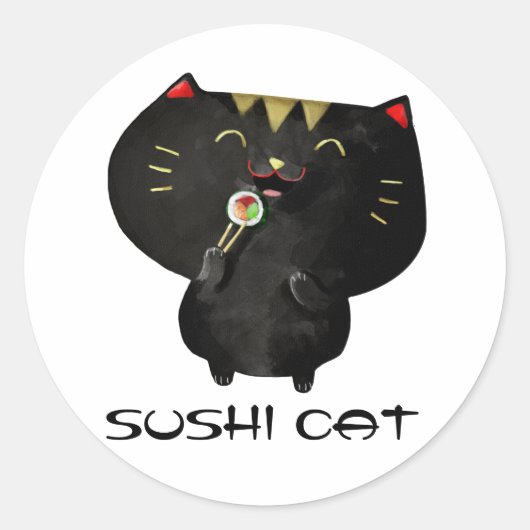 Sticker Rond Cute Kawaii Chat Sushi Noir (Devant)