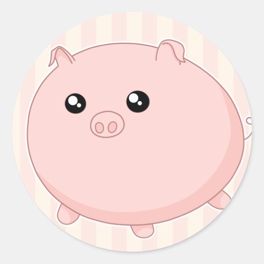 Sticker Rond Cute Kawaii chubby porc rose (Devant)