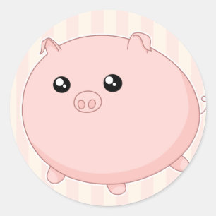 Sticker Rond Cute Kawaii chubby porc rose