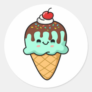 Sticker Rond Cute Kawaii Cone de crème glacée