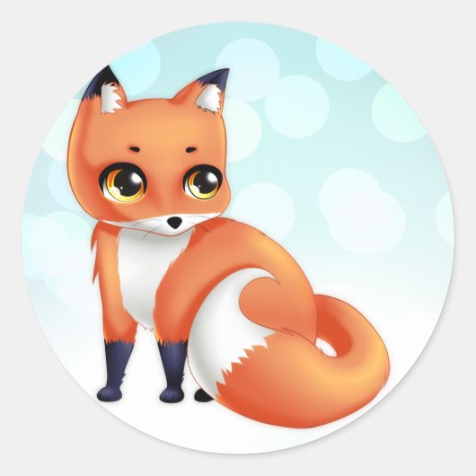 Sticker Rond Cute Kawaii dessin animé renard (Devant)