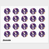 Sticker Rond Cute Kawaii fille avec Halloween Citrouille (Feuille)