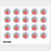 Sticker Rond Cute Kawaii fraise rayée personnalisée (Feuille)