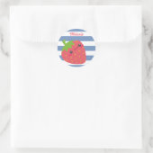 Sticker Rond Cute Kawaii fraise rayée personnalisée (Sac)