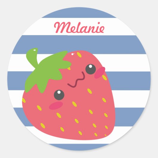 Sticker Rond Cute Kawaii fraise rayée personnalisée (Devant)