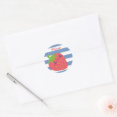 Sticker Rond Cute Kawaii fraise rayée personnalisée (Enveloppe)