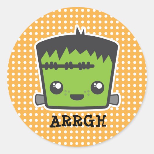Sticker Rond Cute Kawaii Frankenstein Monster Halloween (Devant)