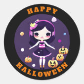 Sticker Rond Cute Kawaii Girl en Halloween Citrouille (Devant)