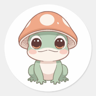 Sticker Rond Cute Kawaii Grenouille dans un chevalet Casquette 