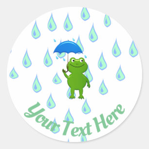 Sticker Rond Cute Kawaii Grenouille et pluie